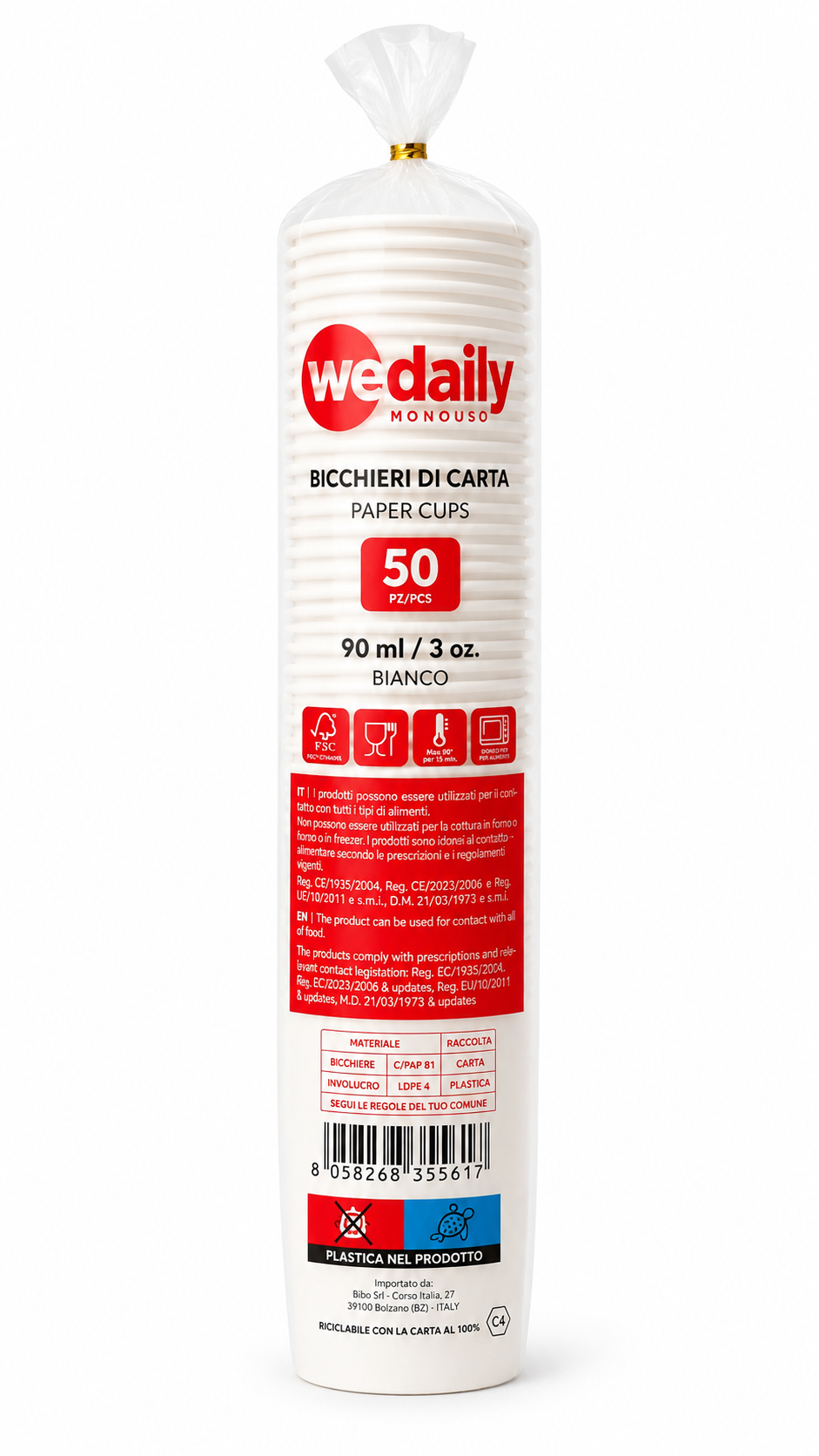 BICCHIERI 3OZ BIANCO 90ML. IN CARTA