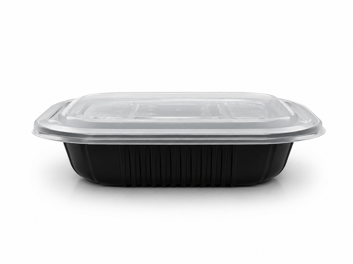 PIATTO QUADRATO NERO CM18X18X3,8H CON COPERCCHIO PER IL TAKE AWAY 50PZ + 50pz