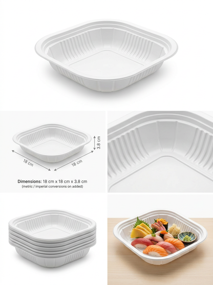PP WHITE SQUARE HEAT-SEALABLE TRAY MM 180X180 H 38 G 11