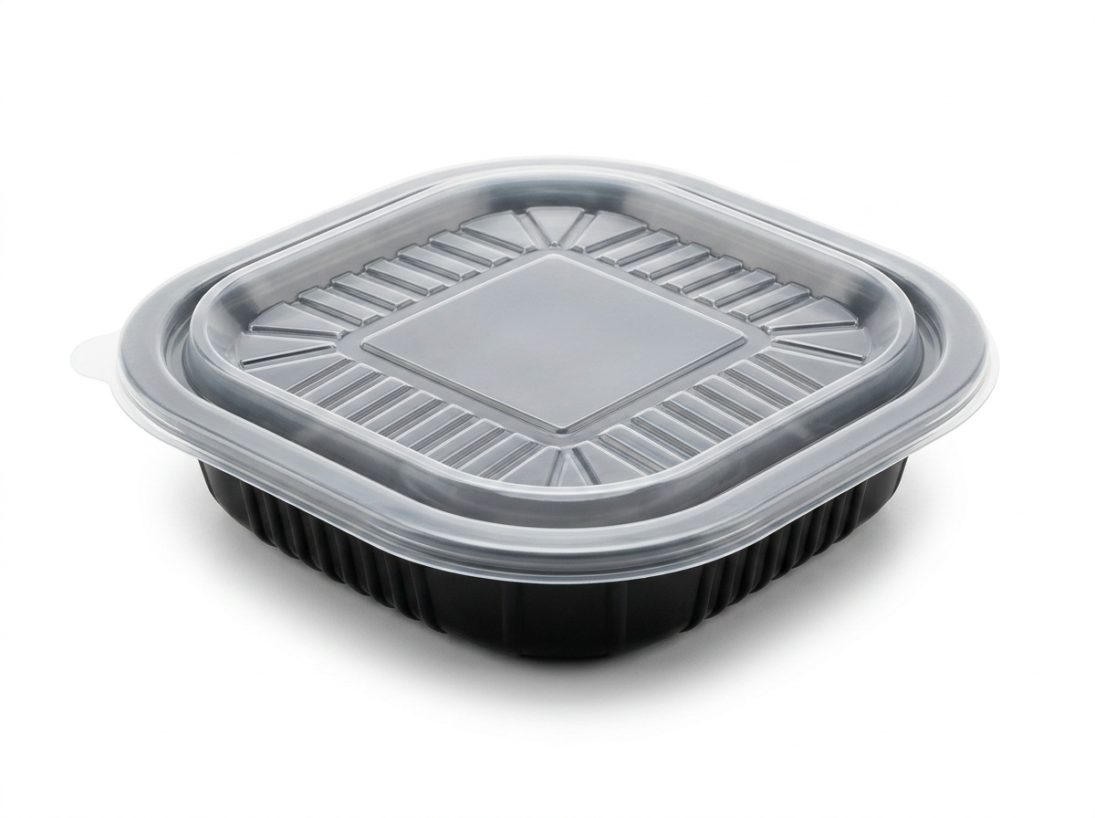 PIATTO QUADRATO NERO CM18X18X3,8H CON COPERCCHIO PER IL TAKE AWAY 50PZ + 50pz