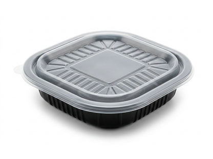 PIATTO QUADRATO NERO CM18X18X3,8H CON COPERCCHIO PER IL TAKE AWAY 50PZ + 50pz