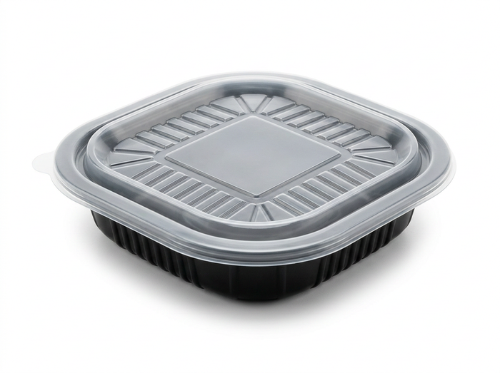 PIATTO QUADRATO NERO CM18X18X3,8H CON COPERCCHIO PER IL TAKE AWAY 50PZ + 50pz