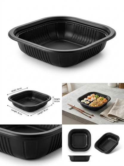 THERMOSEALABLE SQUARE PLATE IN BLACK PP MM 180X180 H 38 G 11