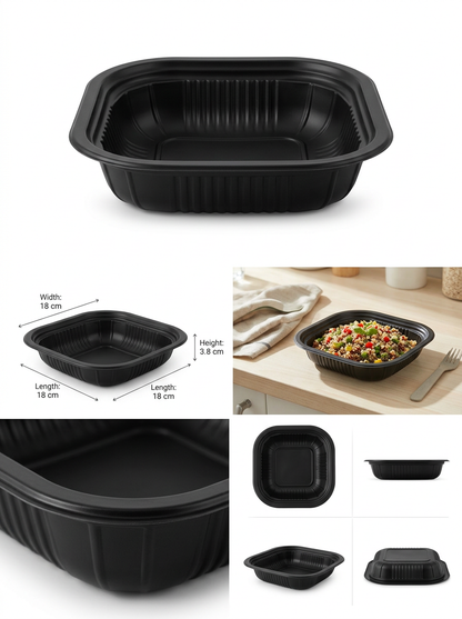 THERMOSEALABLE SQUARE PLATE IN BLACK PP MM 180X180 H 38 G 11