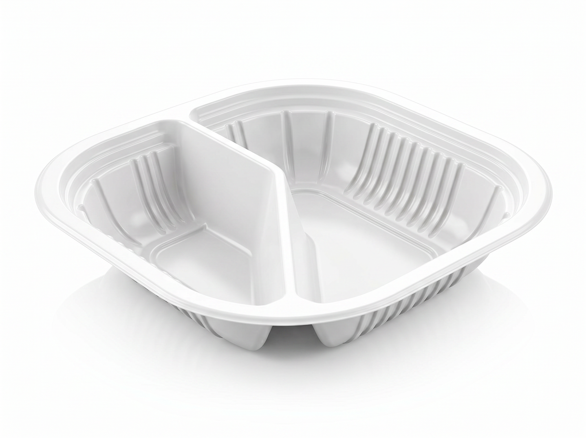 PIATTO QUADRATO BISCOMPARTO TERMOSALDABILE IN PP BIANCO MM 180X180 H 38 G 14