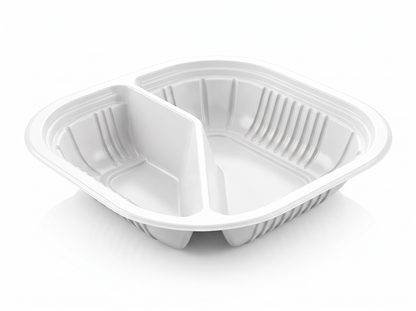 THERMOSEALABLE SQUARE PLATE TWO COMPARTMENTS PP WHITE MM 180X180 H 38 G 14