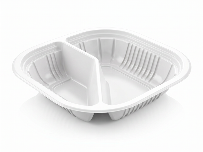 PIATTO QUADRATO BISCOMPARTO TERMOSALDABILE IN PP BIANCO MM 180X180 H 38 G 14