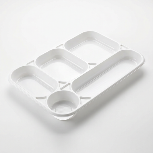 DISPOSABLE TRAY 5 COMPARTMENTS IN WHITE PS MM238X354 H30 G 34