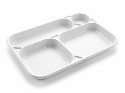 DISPOSABLE 4-COMPARTMENT TRAY IN WHITE PS 238X354MM H30 G 34